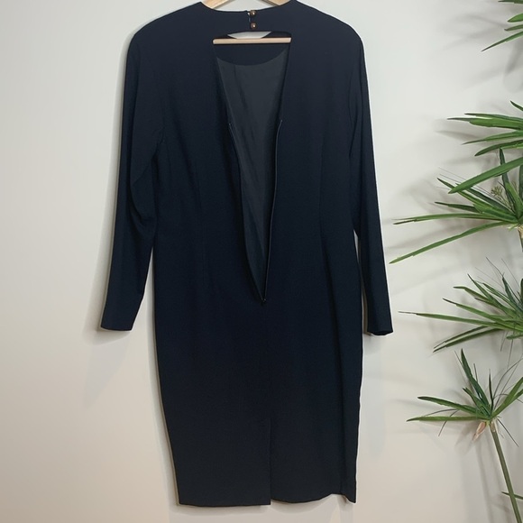 Pearl C | Vintage Black Crepe Wool Lined Long Sleeve Sheath Dress 6 - Picture 16 of 17